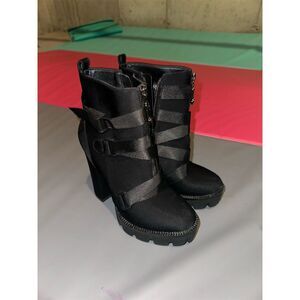 Wetkiss Women's Black Chunky Heel Platform Combat Boots Size 8 Ankle